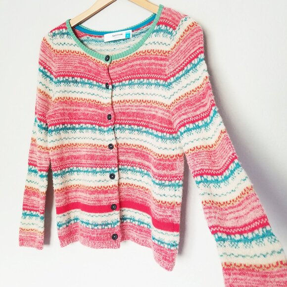 Sparrow Anthropologie Marna Fair Isle Striped Merino Wool Blend Cardigan M $188 - Picture 11 of 16